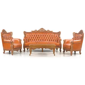 ชุดโซฟาหลุยส์ขนาดใหญ่ หลุยส์กุหราบไม้สักแท้ บุหนังวัวธรรมชาติ