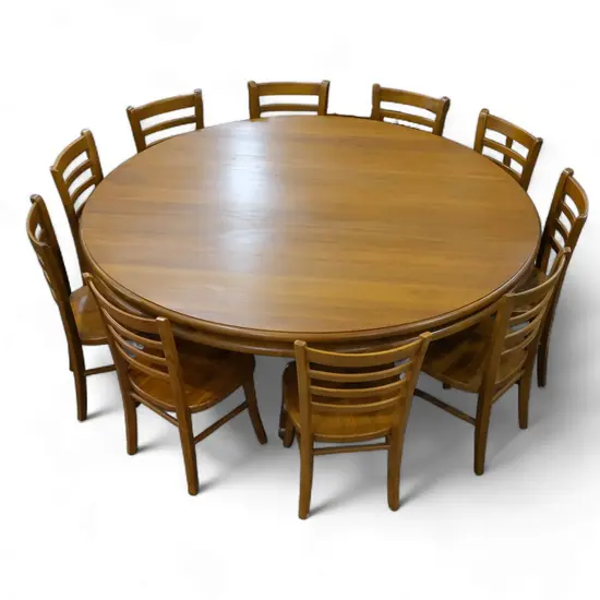 โต๊ะอาหารกลมไม้สักแท้ 10 ที่นั่ง ผลิตจากไม้สักแท้ 100% ทั้งโต๊ะและเก้าอี้ ดีไซน์คลาสสิก เรียบหรู