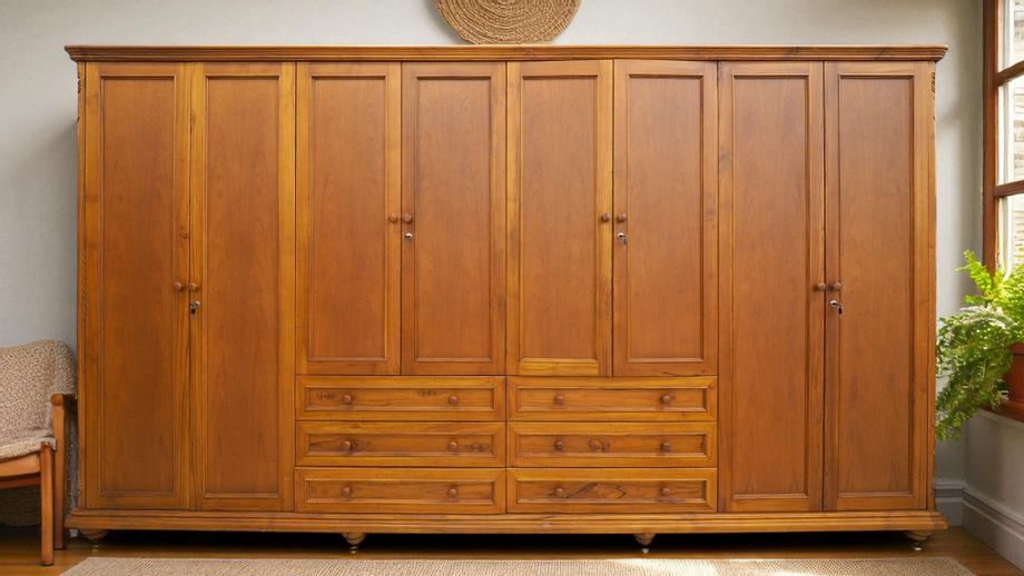 ตู้เสื้อผ้าไม้สักผสม ขนาดใหญ่ 4 เมตร  ตู้เสื้อผ้าใบใหญ่ ขนาดกว้างถึง 4 เมตร สูง 2.10 เมตร เก็บของได้จุใจ ทั้งเสื้อผ้า ของใช้ หรือเครื่องนอน เหมาะสำหรับบ้านที่ต้องการพื้นที่จัดเก็บอย่างเป็นระเบียบ  ผลิตจากไม้สักผสมไม้อัดสัก แข็งแรง ทนทาน ไม่กลัวปลวก ไม่กลัวมอด อายุการใช้งานยาวนาน ดีไซน์เรียบหรู เข้าได้กับทุกสไตล์การแต่งบ้าน  รายละเอียดสินค้า ✅ กว้าง 4 เมตร สูง 2.10 เมตร ✅ บานเปิดเต็มบาน เปิด-ปิดสะดวก ✅ มีลิ้นชักเก็บของด้านล่าง เพิ่มพื้นที่ใช้สอย ✅ ผลิตจากไม้สักผสมไม้อัดสักแท้ คุณภาพดี ✅ ทนทาน ไม่กลัวปลวก ไม่กลัวมอด  หากกำลังมองหาตู้เสื้อผ้าขนาดใหญ่ ที่ทั้งสวย แข็งแรง และคุ้มค่า รุ่นนี้ตอบโจทย์แน่นอน