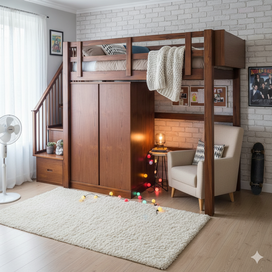 ✨ ห้องเล็กที่ไม่เล็ก! เพราะ LOFT BED ช่วยจัดสรรพื้นที่ให้ลงตัวมากขึ้น 💡  เตียงนอนยกสูงที่ไม่เพียงแต่ประหยัดพื้นที่ แต่ยังซ่อนฟังก์ชันไว้ครบ — ด้านล่างสามารถทำเป็นตู้เสื้อผ้า มุมนั่งเล่น หรือมุมทำงานได้เลย 🛋️📚 เหมาะกับห้องขนาดกะทัดรัด คอนโด หรือหอพัก ที่อยากได้ทั้งความสวยงามและการใช้งานที่คุ้มค่า  👉 เลือก LOFT BED = ได้ทั้งเตียง + พื้นที่ใช้สอยเพิ่ม + ห้องที่ดูโปร่งโล่งขึ้น