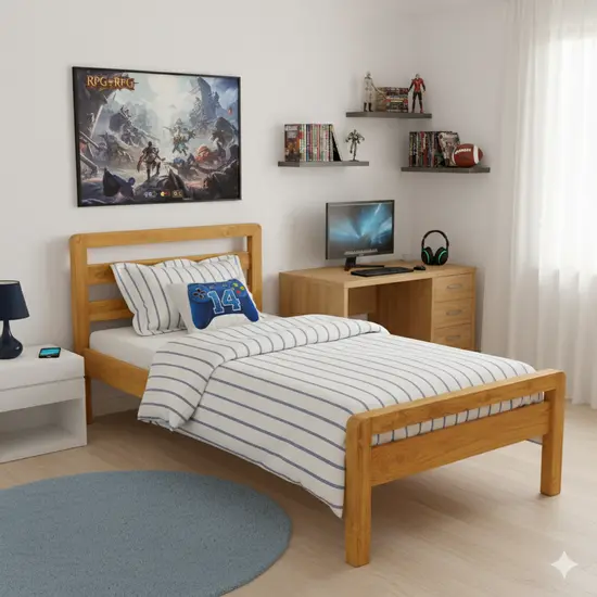 เตียงนอนไม้สักรุ่น โตโย ขนาด 3.5 ฟุต