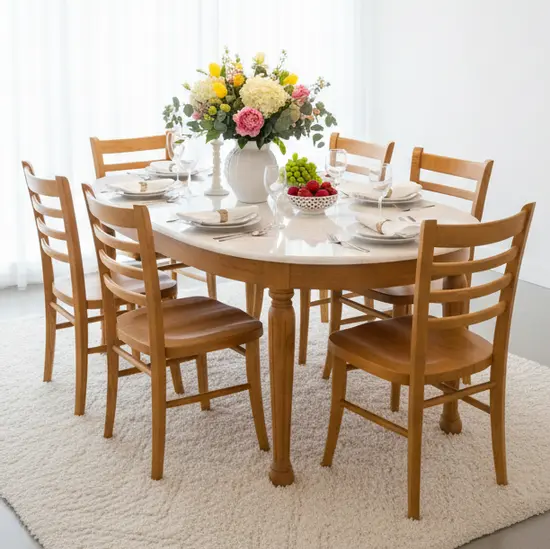 ชุดโต๊ะอาหาร ขาเซาะร่อง ท้อปหินครีม่าครีม พร้อมเก้าอี้ 6ตัว