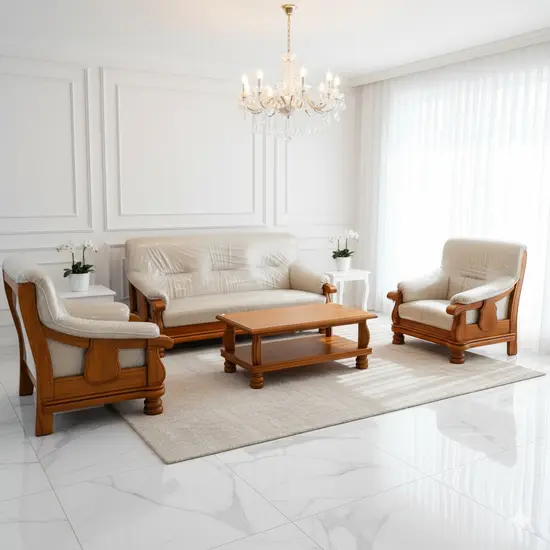 โซฟาไม้สักบุด้วยหนังพียู รุ่นบอสตัน