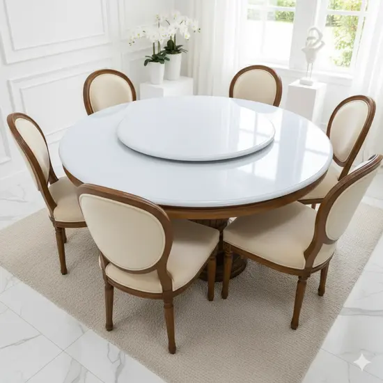 ชุดโต๊ะอาหารกลมไม้สักแท้ ขนาด 1.5 เมตร