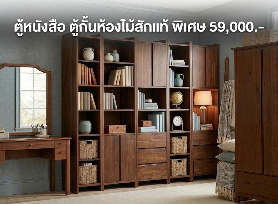 ตู้หนังสือไม้สัก