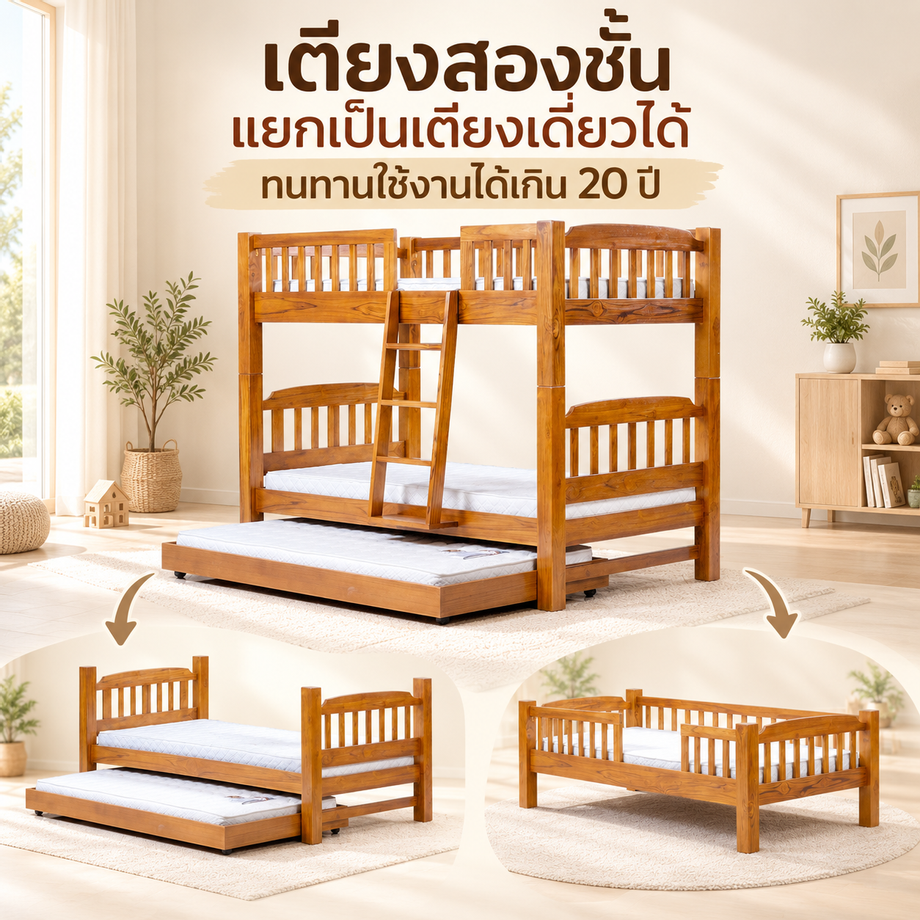 เตียงสองชั้นไม้สัก