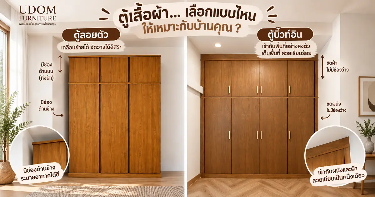 ตู้เสื้อผ้าบิ้วท์อิน vs ตู้ลอยตัว เลือกแบบไหนดี?